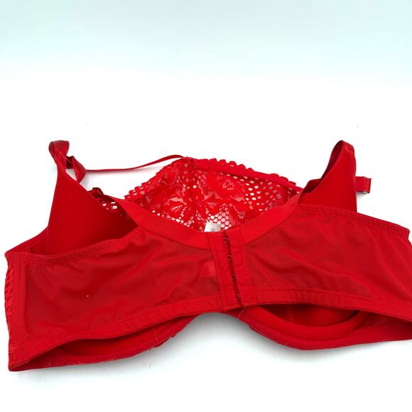 Cacique Red Lace High Neck French Blaconette Bra Size 42DD - Picture 5 of 6